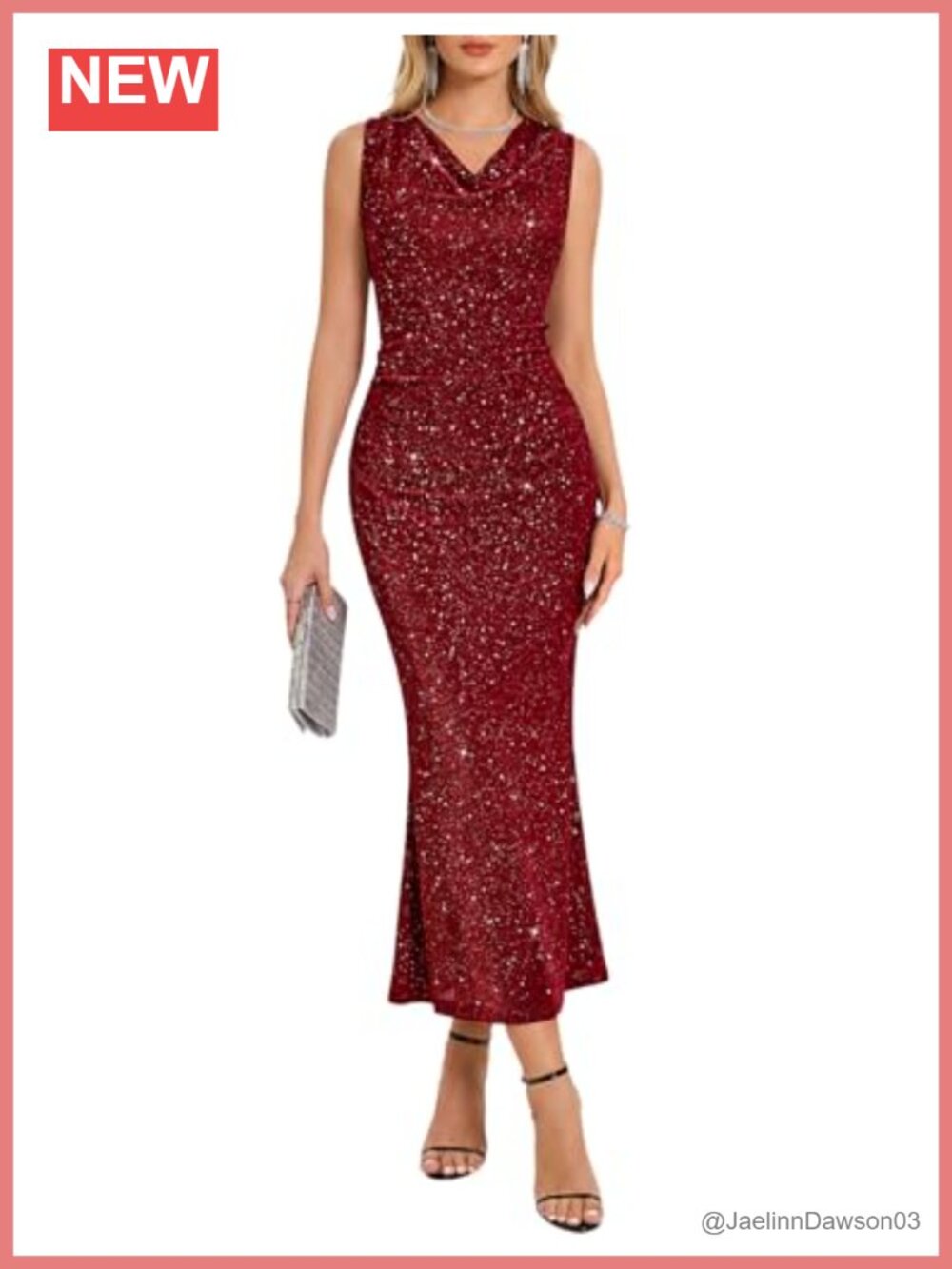 Sparkly Cowl Neck Midi Dress Sleeveless Formal Cocktail Party